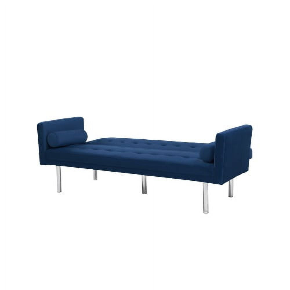 Blue Velvet Tufted Futon Sofa with 2 Pillows K826