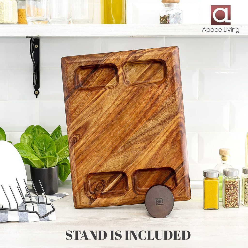 Large Acacia Wood Cutting Board with Stand and Juice Groove E521