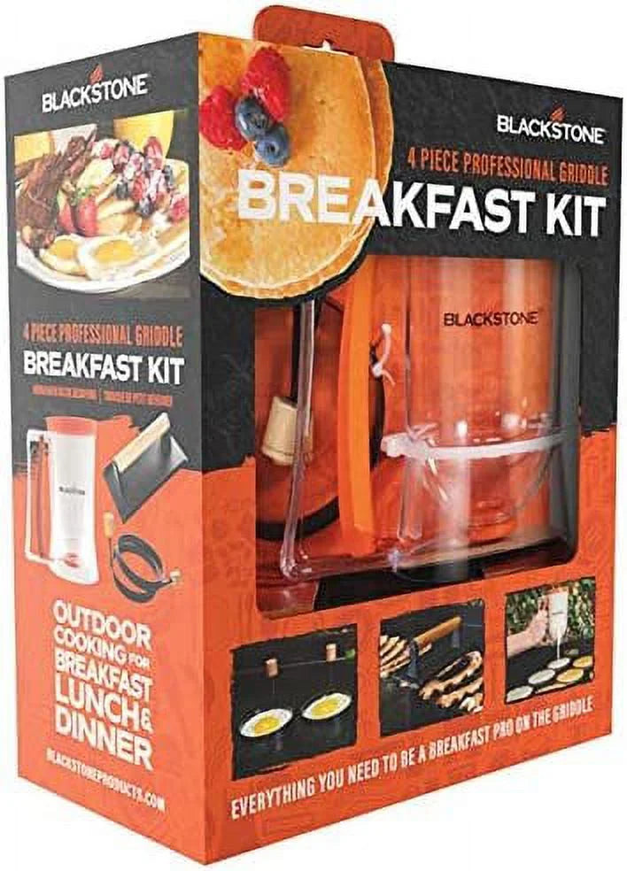 4 Piece Griddle Breakfast Kit with Batter Dispenser, Bacon Press, Egg Rings Y6795