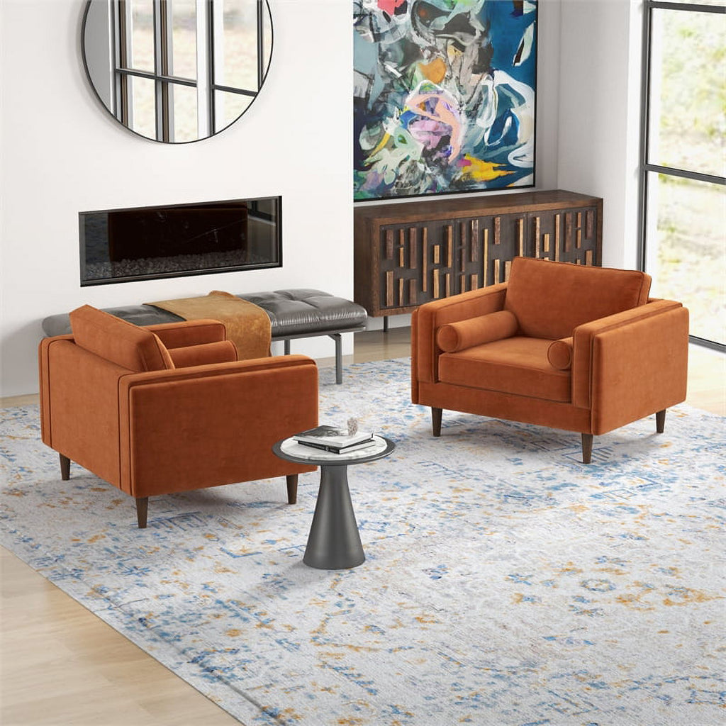 Orange Velvet Lounge Chair Set of 2 X394