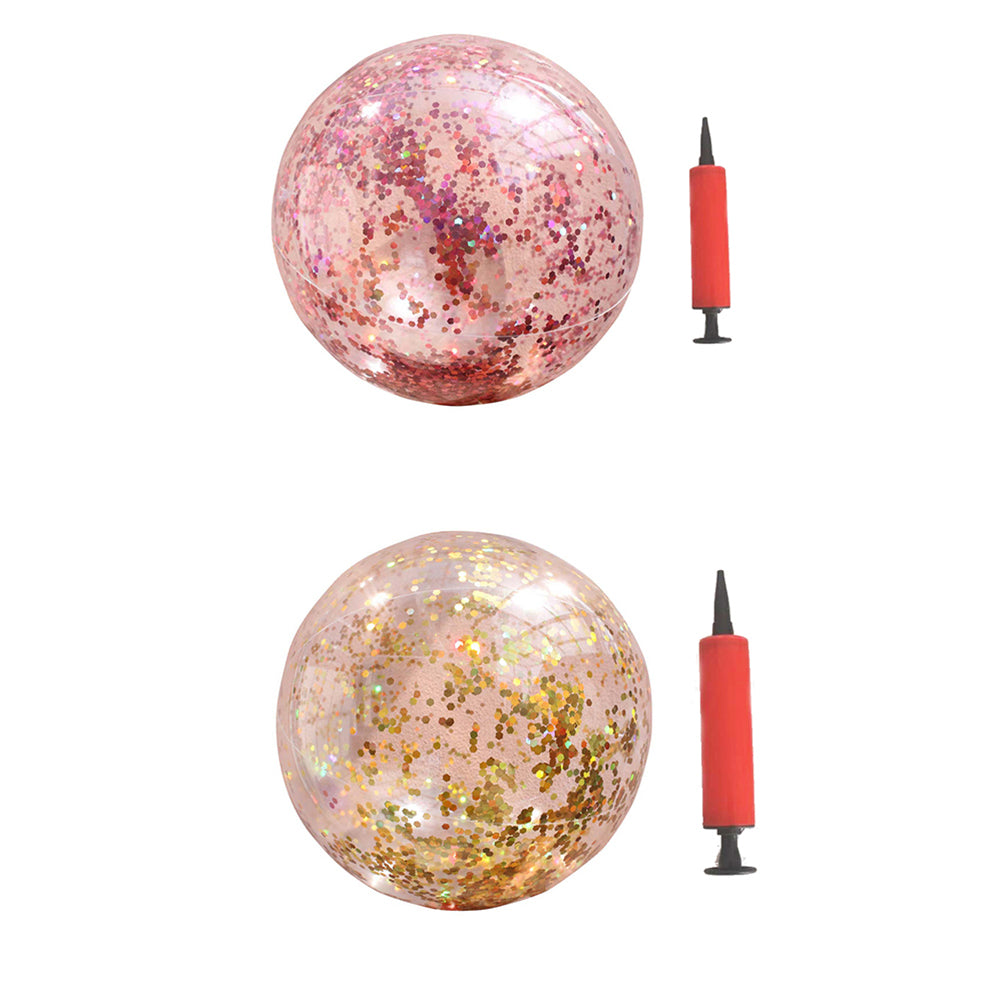 2pcs Glitter Sequin Beach Balls Inflatable PVC Ball Toys with Pumps R769426