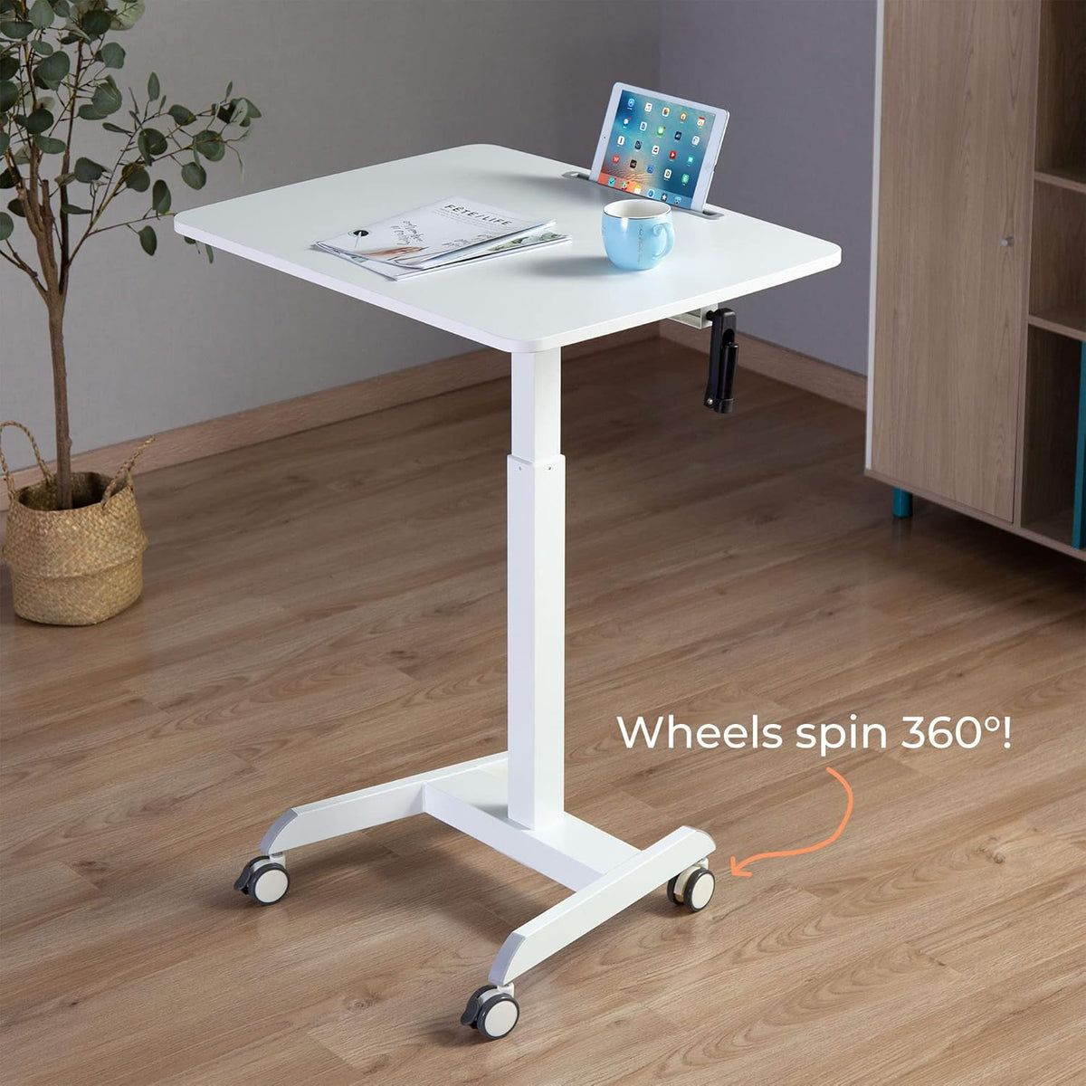 31in White Mobile Standing Desk with Locking Wheels L571