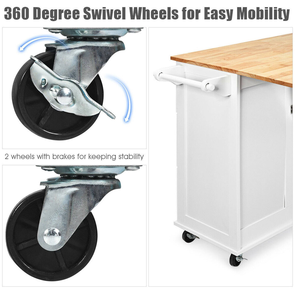 White Drop-Leaf Kitchen Island Trolley Cart Wood Storage Cabinet Q84819