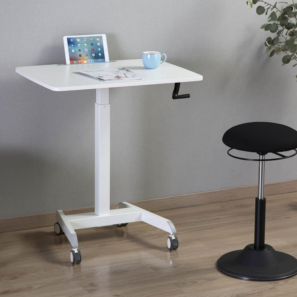 31in White Mobile Standing Desk with Locking Wheels L571