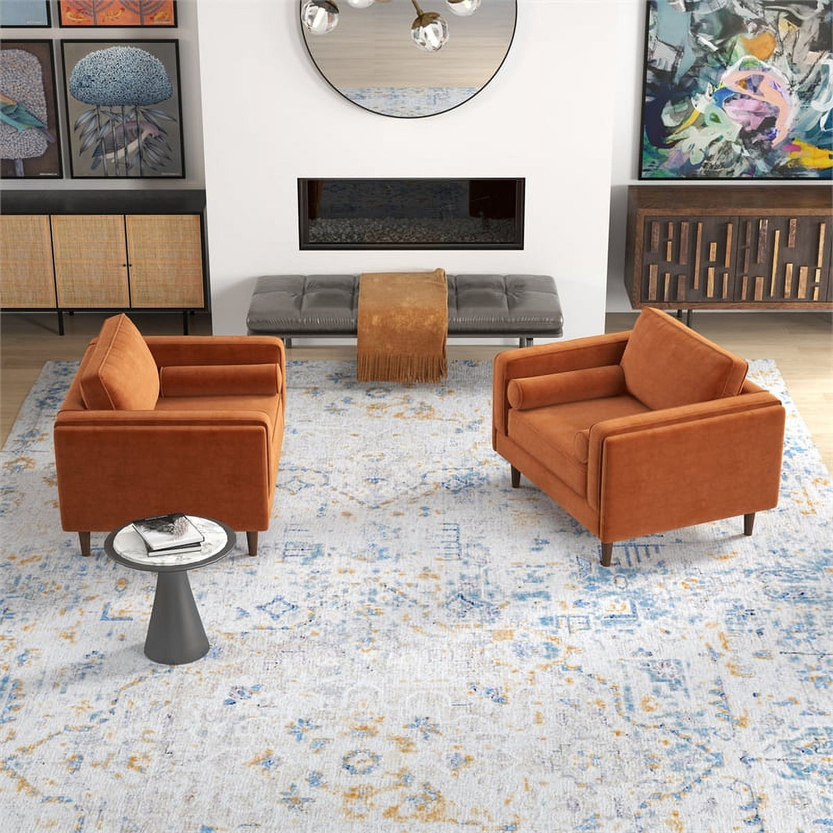 Orange Velvet Lounge Chair Set of 2 X394
