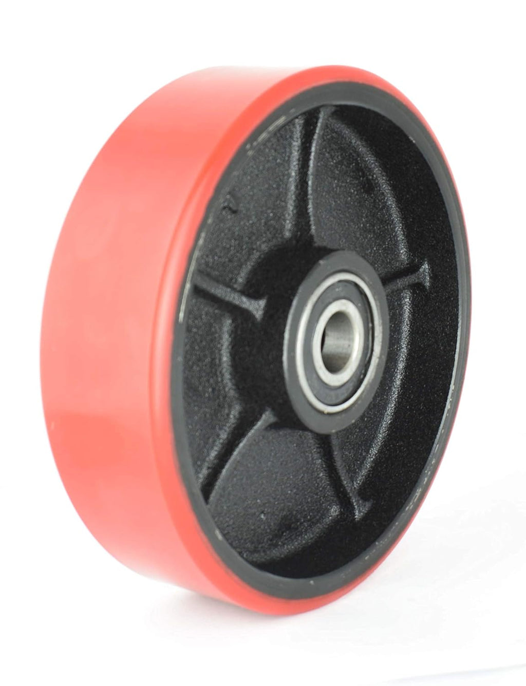 Red Poly Tread Steering Wheels Set with Axle and Protective Caps (4 pcs) 7 x 2 with Bearings ID 20mm J64559
