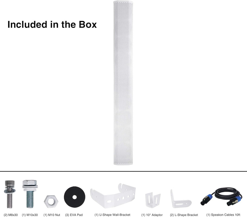 White Passive Wall-Mount Column Line Array Speaker with 8 x 5” Woofers L459