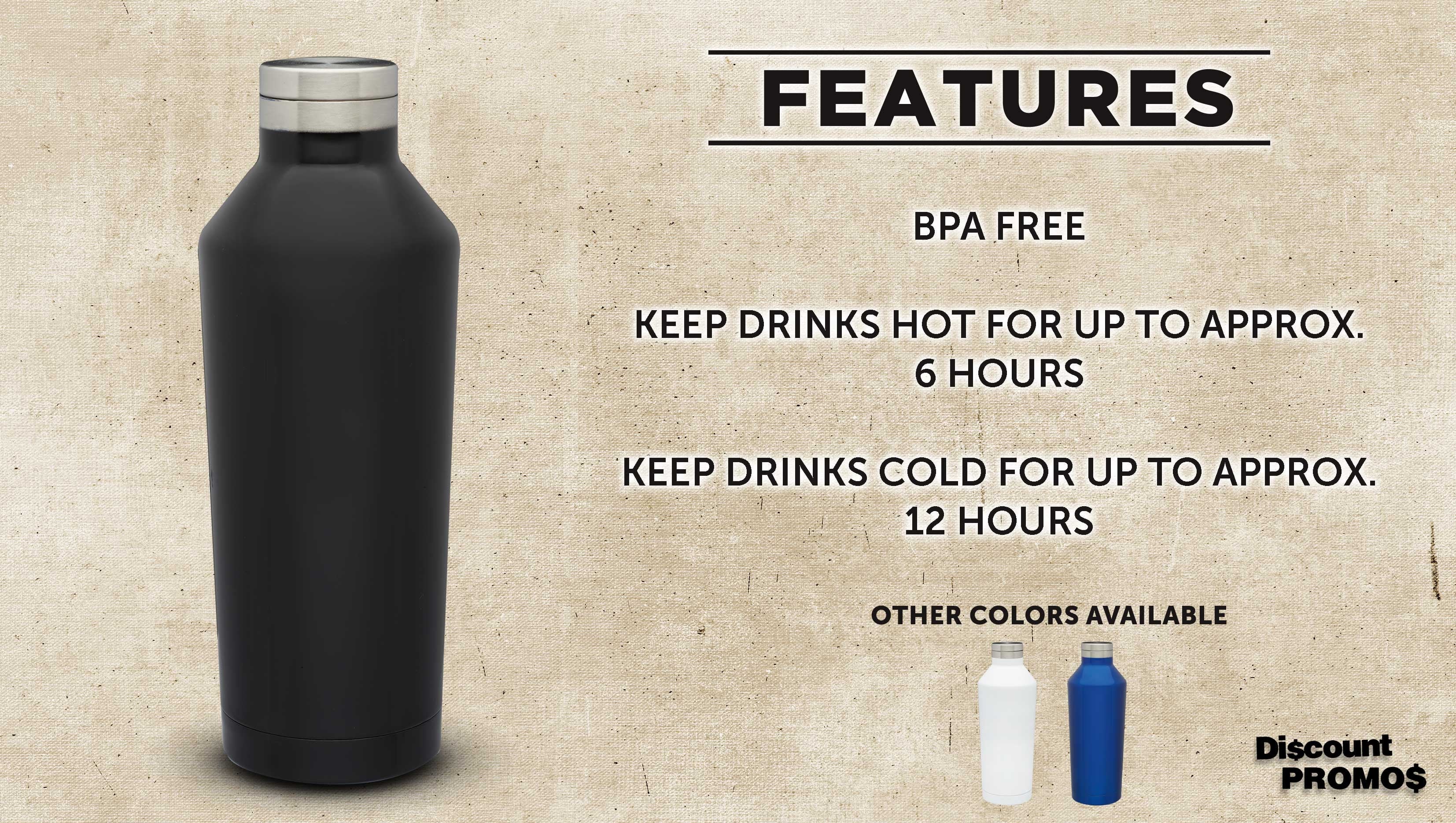 Black Stainless Steel Water Bottles 17 oz Set of 6 Double Wall F965