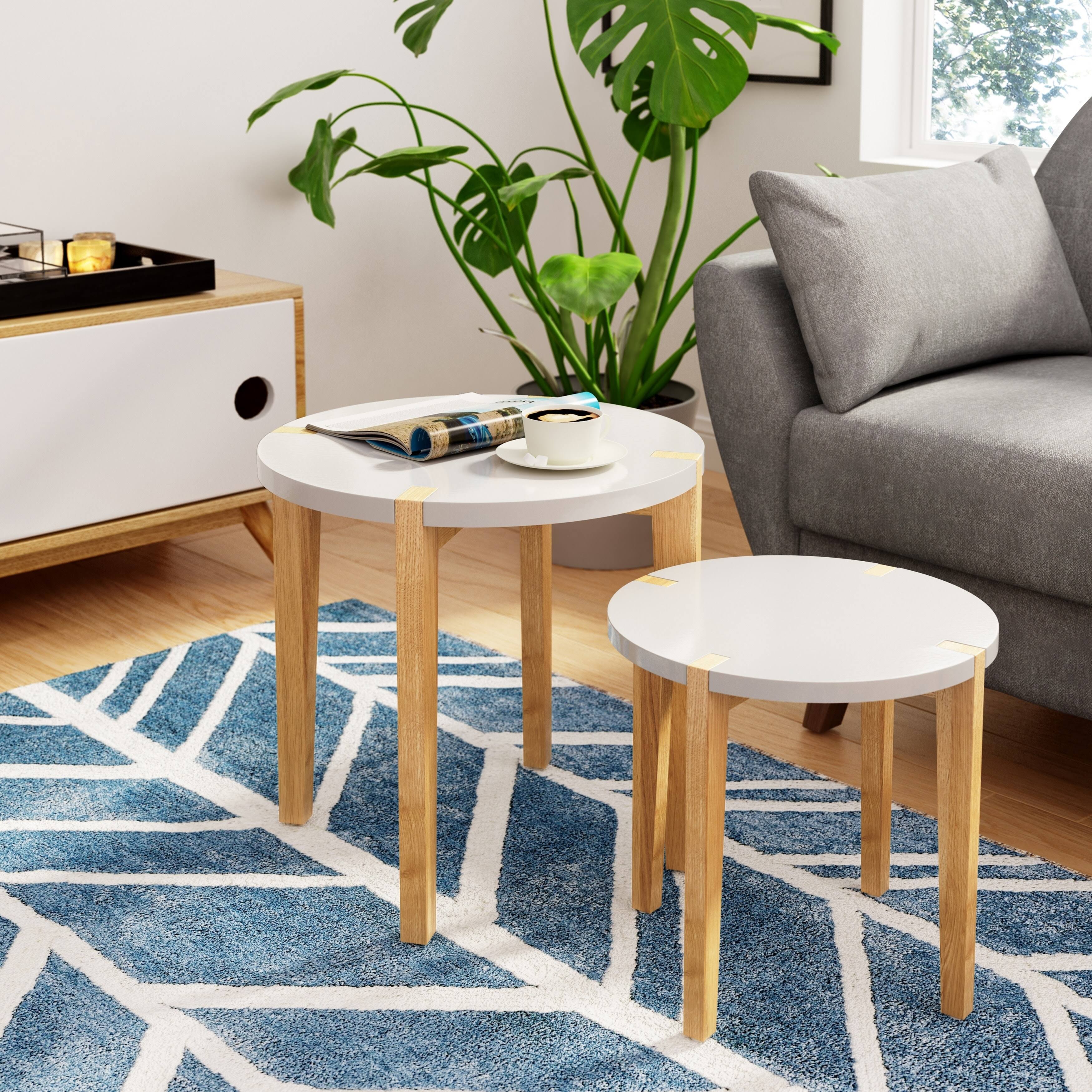 White Oak Round Nesting Side Tables (Set of 2) E772675