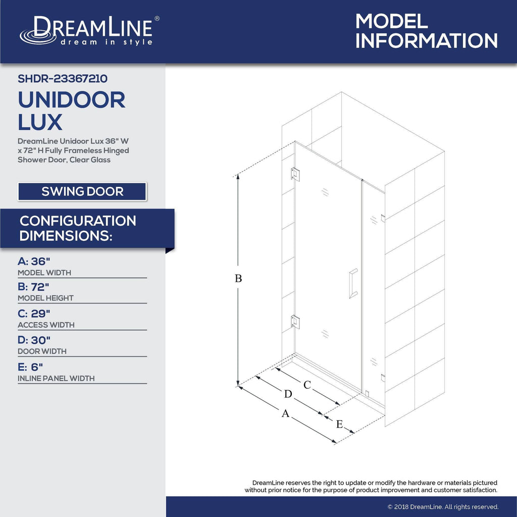 Fully Frameless Hinged Shower Door Chrome A104