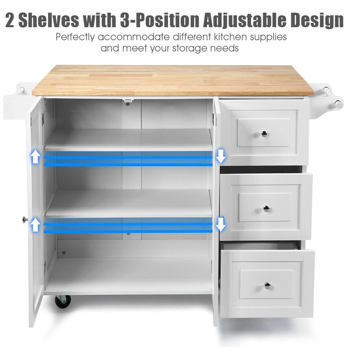 White Drop-Leaf Kitchen Island Trolley Cart Wood Storage Cabinet Q84819