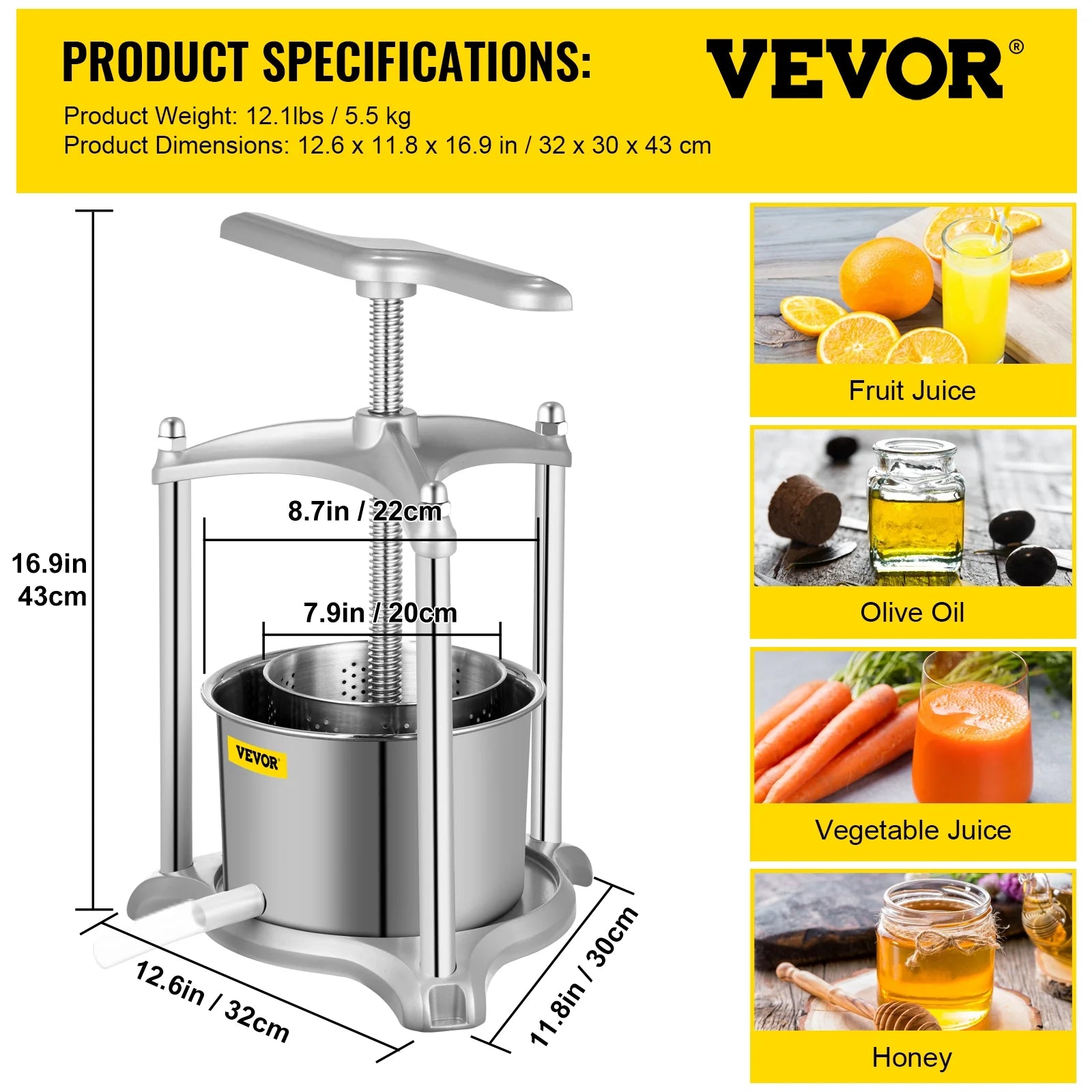 1.6 Gal Stainless Steel Wine Press T75287