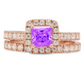 18K Rose Gold Amethyst Bridal Set SZ 6.75 F7322