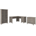 60 L-Shaped Desk with Lateral File Cabinet and 5-Shelf Bookcase, Driftwood Gray P7226