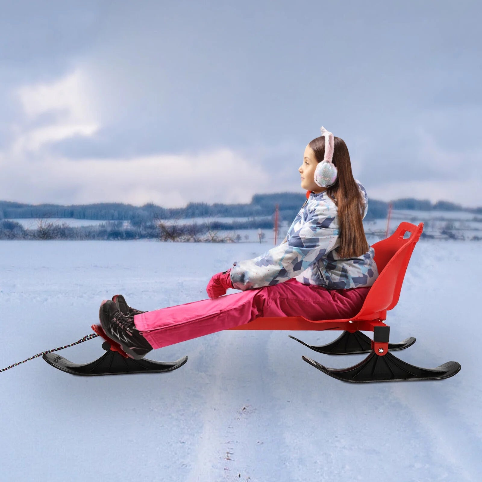 Steel Frame Snow Scooter Sled Ski Slider with Steering Pedal T812