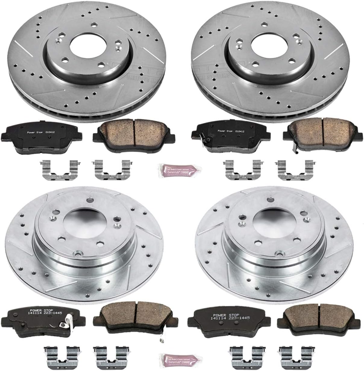 Front and Rear Carbon Fiber Brake Pads with Drilled & Slotted Brake Rotors Kit E87569