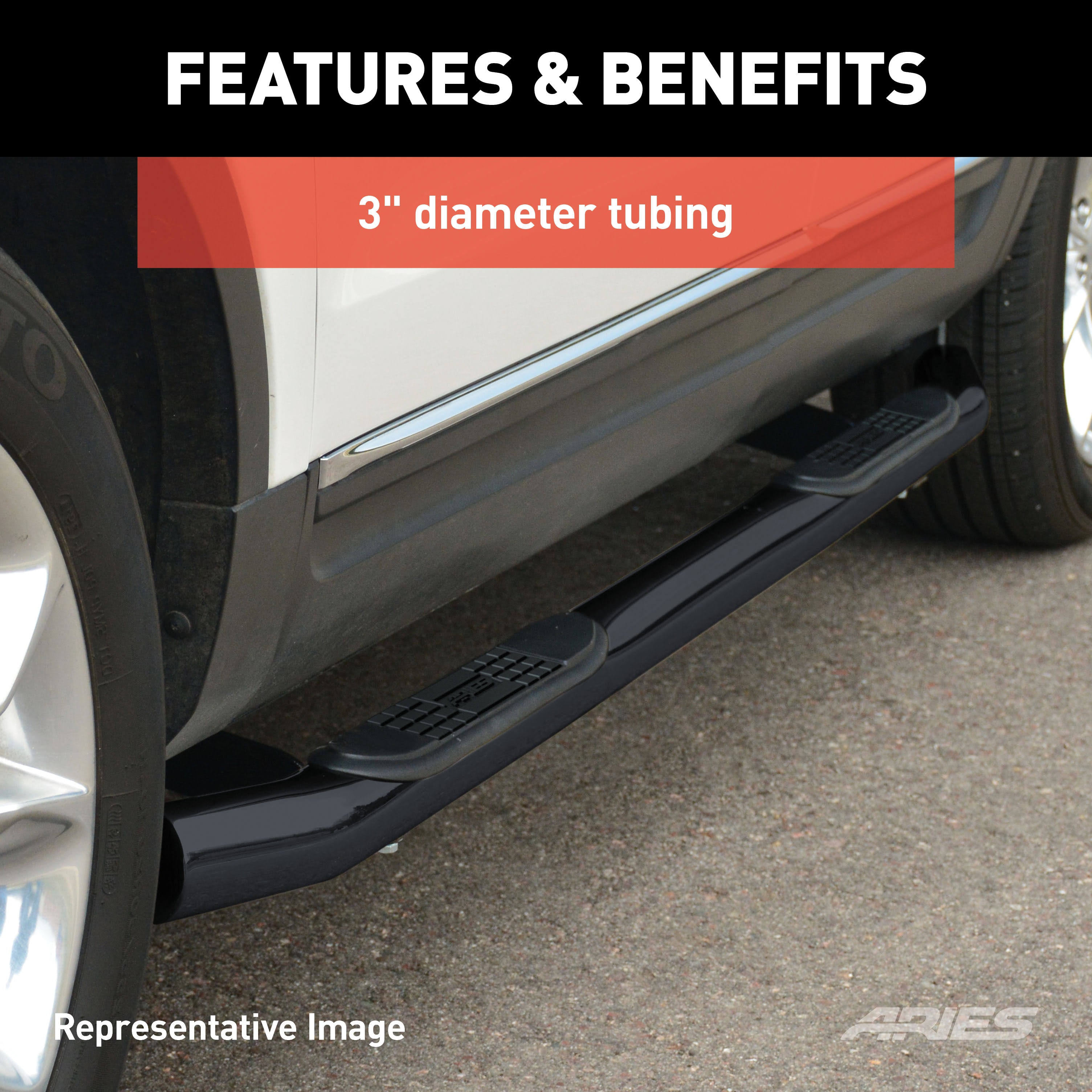 Black 3-Inch Round Side Bars R30906