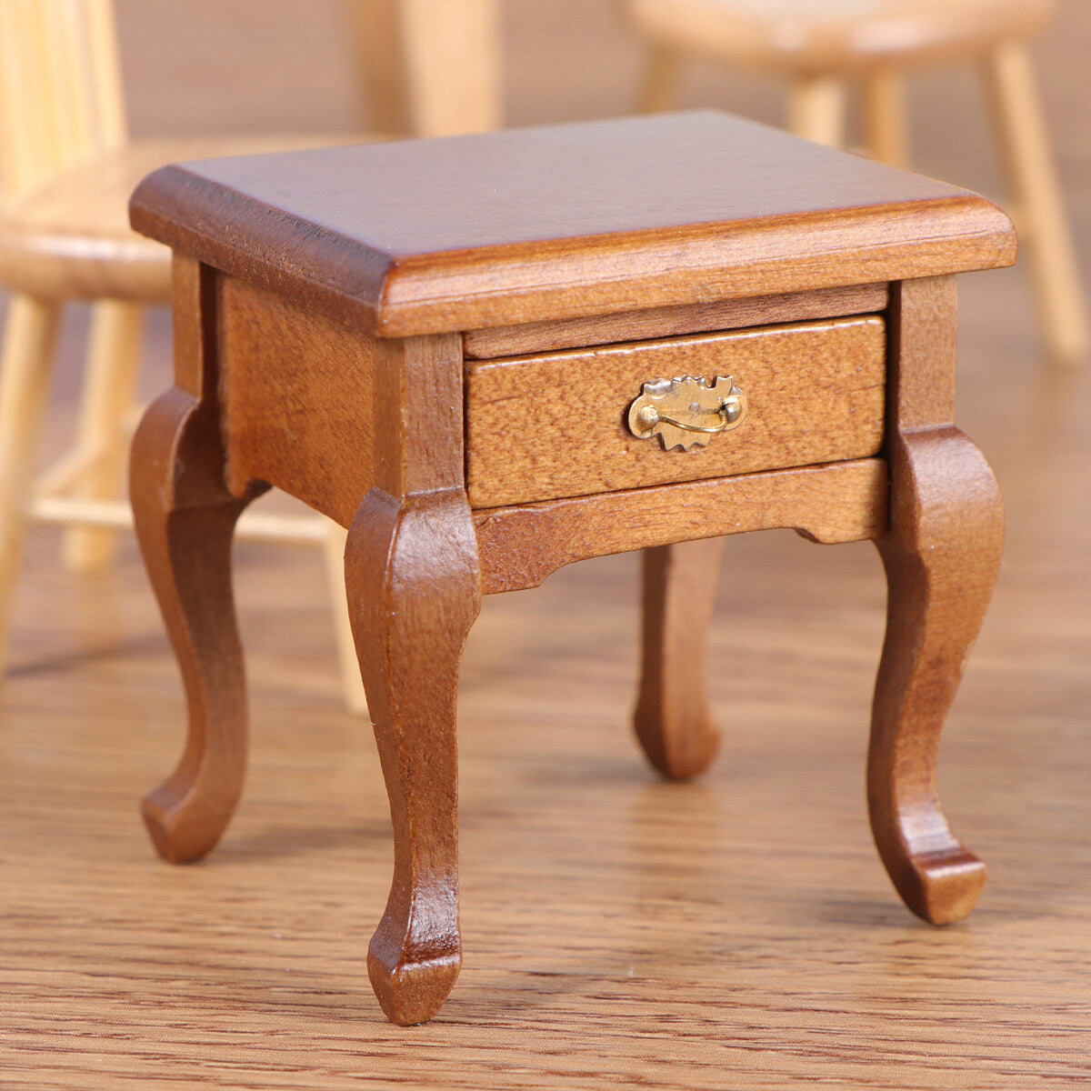 1:12 Walnut Color Wooden Bedside Table Miniature Furniture J4910