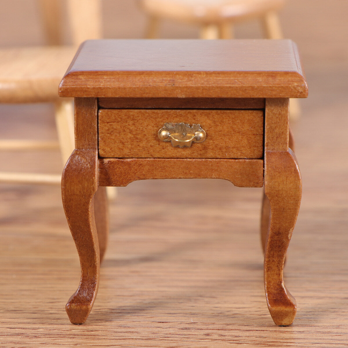 1:12 Walnut Color Wooden Bedside Table Miniature Furniture J4910
