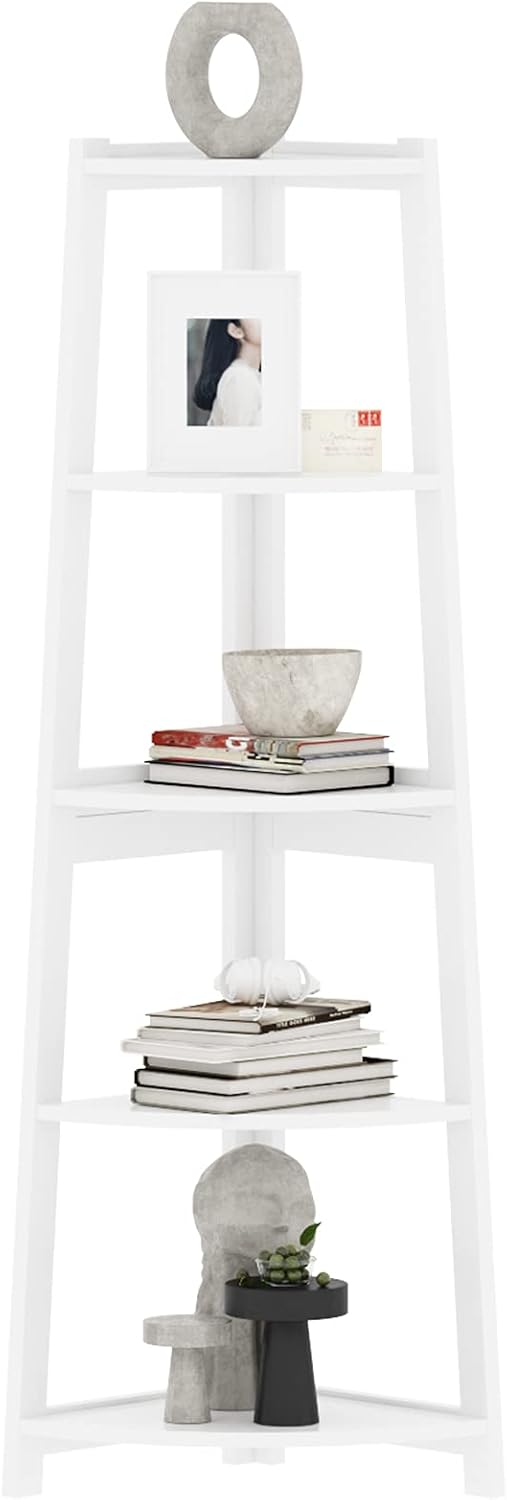 White 5 Tier Corner Bookshelf X5669