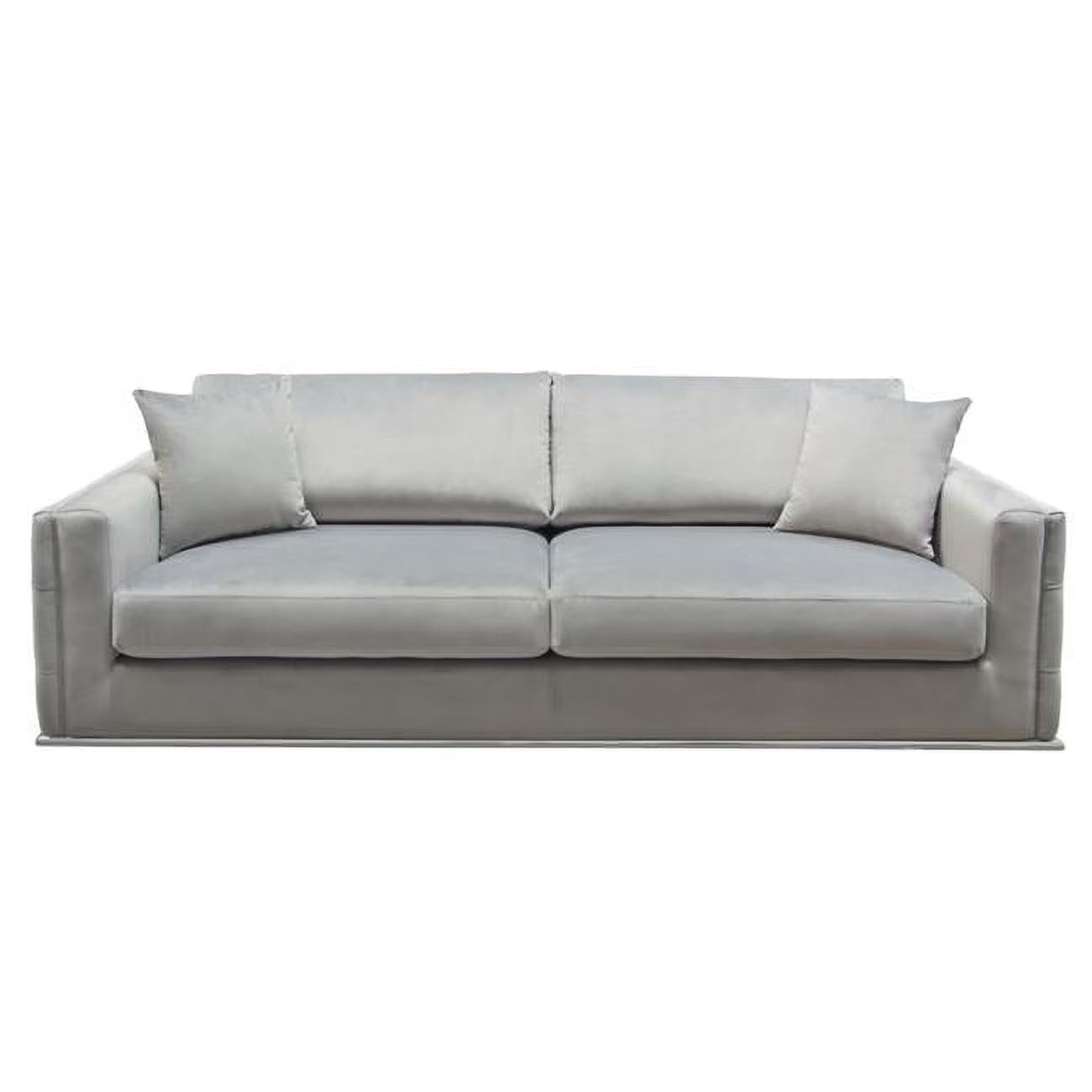 Platinum Grey Velvet Sofa with Tufted Outside Detail & Silver Metal Trim U796114
