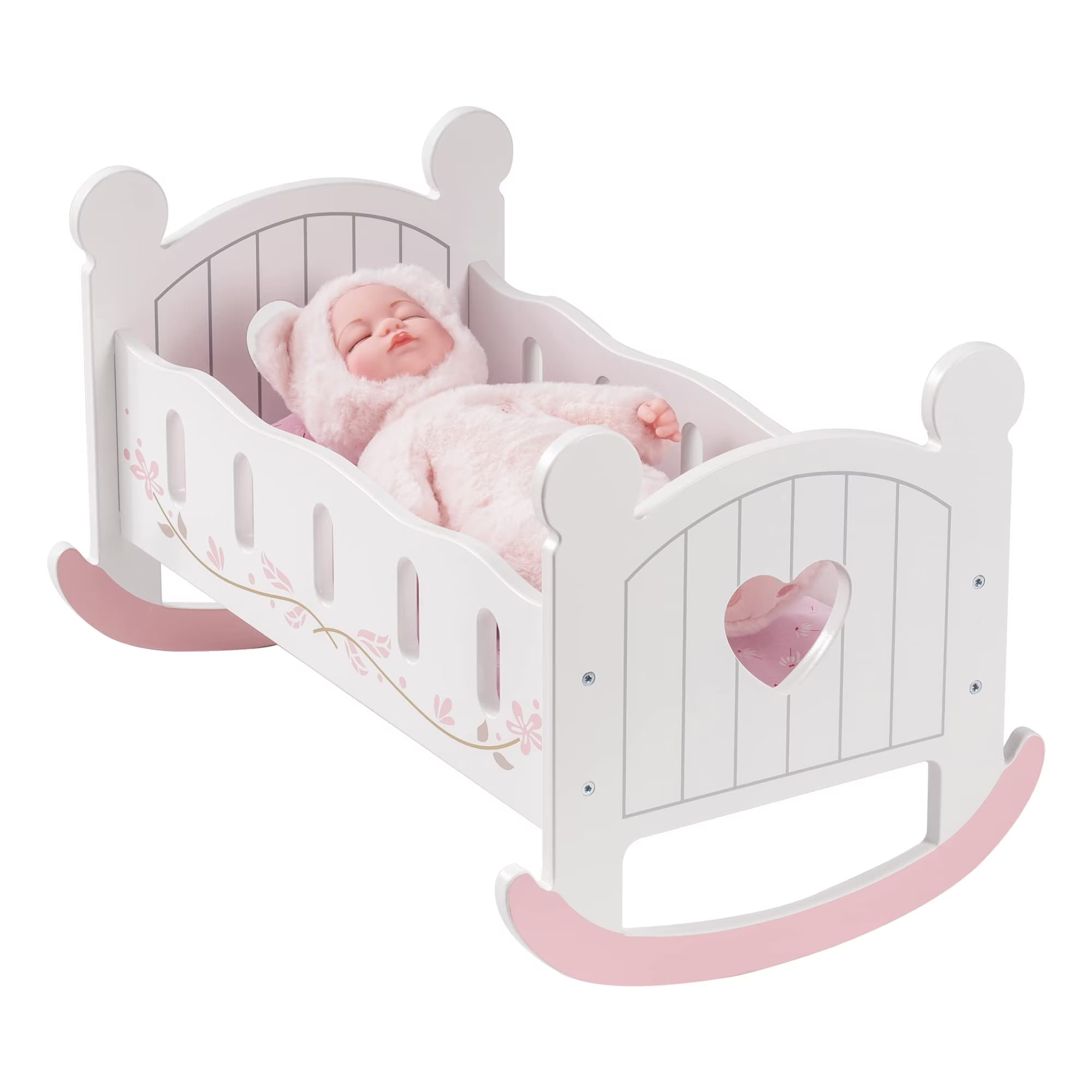 White Wooden Doll Cradle Rocking Doll Bed Q316318