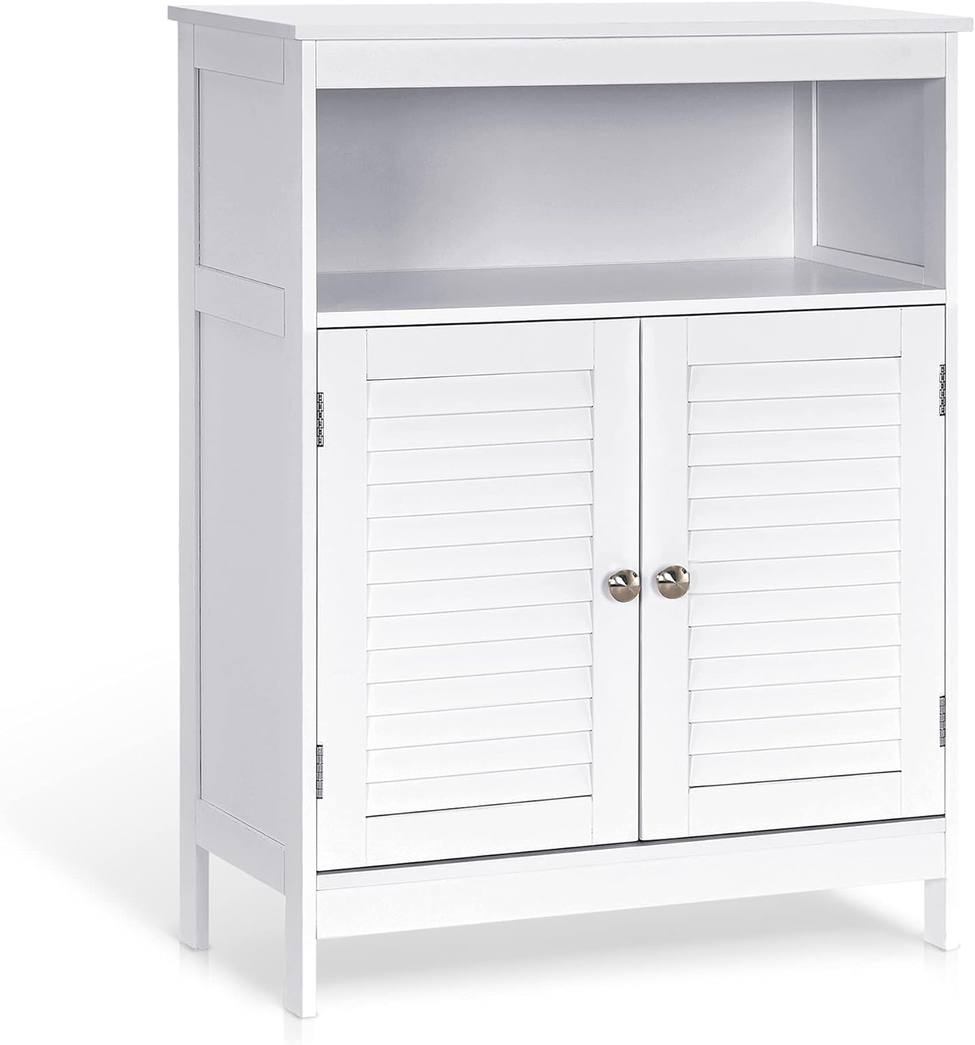 White Freestanding Wooden Bathroom Floor Cabinet with Shelves and Shutter Doors D594