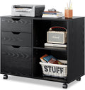 White 3-Drawer Mobile Wood File Cabinet with Open Storage Shelves G861192